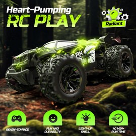 DEERC Ferngesteuertes Auto, 2.4Ghz Leuchtende RC Autos mit 2 wiederaufladbaren Batterien für 40 Minuten Spielzeit, All Terrain Off-Road Monster Truck Spielzeug für Jungen Kinder ab 8 Jahren