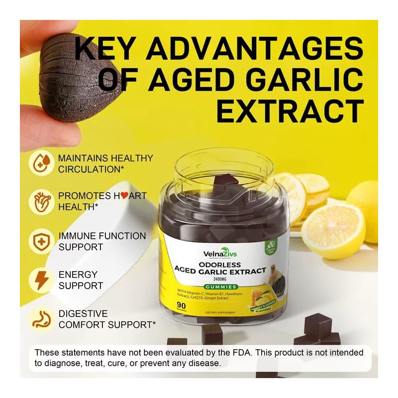 Velna zivs Aged Garlic Extract Gummies – Odorless, Soft Chew