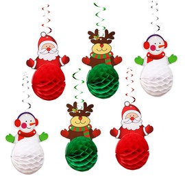 Artibetter 6pcs Christmas Ornaments Holiday Party Ceiling Hanging Garland Ceiling Swirl Hanging Paper Santa Claus Home Decorations Lantern Decor Christmas Decor Honeycomb Hanging Decoration