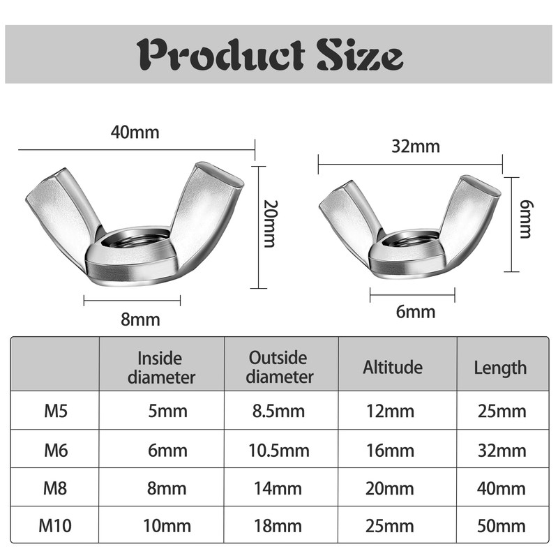 GothicBride Pack of 25 Wing Nuts, M5, Stainless Steel 304