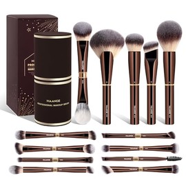 MAANGE Set de Brochas de Maquillaje Profesional con Estuche 13PCS Brochas para Maquillaje Doble Punta Para Base Líquida Polvo Corrector Sombras y Difuminar Regalo Perfecto(Marrón)