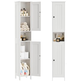 Homleke Tall Bathroom Storage Cabinet with 2 Doors, 67" H Narrow Storage Cabinet with 2 Adjustable Shelves& Anti-Tip Design, Reversible Door Installation, Easy Assembly, for Small Spaces, White