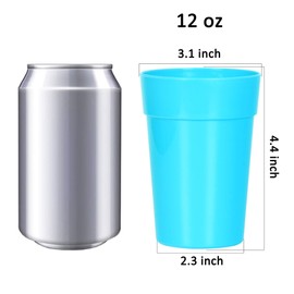 Youngever - Paquete de 18 vasos de plástico para niños de 12 onzas, vasos irrompibles, vasos de plástico, reutilizables, apilables, sin BPA, apto para lavaplatos (color costero)