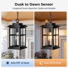 OPAXIS Dusk to Dawn Outdoor Hanging Lights, 14.5 inch Large Black Waterproof Hanging Light Fixture, 100% Aluminum Anti-Rust Outdoor Ceiling Light for Porch, Doorway, Garden, E26 Socket