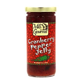Mills Gourmet Cranberry Pepper Jelly - Bursting with Flavors of Mildly Spicy Jalapeno Peppers, Sweet Red Bell Peppers, and Tart Cranberries - Made with Real Fruit and Veggies - 8 oz Jar (224 g)