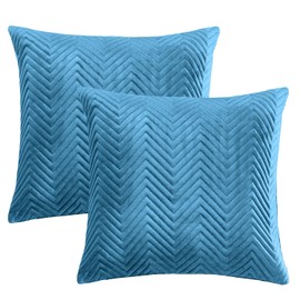 BedLooms Teal Velvet Cushion Covers 45 x 45 cm (Pack of 2) Unique Ultrasonic Cushion Cover Decorative Square Throw Pillow Case for Sofa Living Room Couch with Invisible Zipper (18 x 18 Inch)