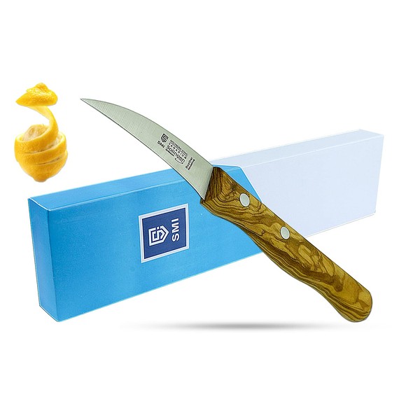 SMI - 16.2 Paring Knife Curved Solingen Knife Vegetable Knife Fruit Knife German Knife Kitchen Knife Sharp Olive Wooden Handle Not Dishwasher Safe