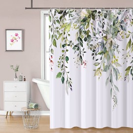REZAYMRS Flower Shower Curtains with 12 Hooks, Polyester Waterproof Shower Curtain for Bathroom, Weighted Hem, Bathtubs, Hotel Curtain, Machine Washable, Quick Drying (Green)
