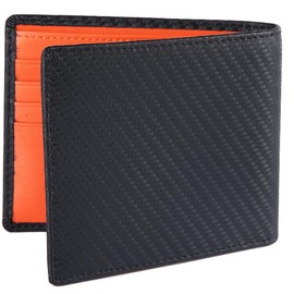 Legare Men's Bifold Wallet, Slim Type, Carbon Leather, Genuine Leather, orange
