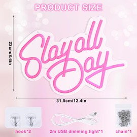 Yoiemivy Slay All Day Neon Sign Pink LED Light Sign for Wall Decor Preppy Stuff for Teen Girls Aesthetic USB Light for Room Dorm Decor, 15.7 x 12 Inch