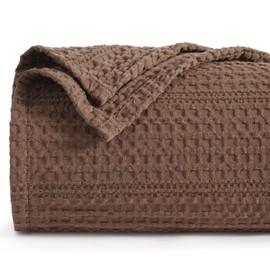 PHF Lightweight Waffle Weave Blanket Twin Size 66"x 90", Soft Woven Summer Blanket for Hot Sleepers - Aesthetic Home Decor for Couch Bed Sofa, Pet Friendly, Cocoa Brown