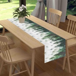 Green Forest Table Runner, Rustic Farmhouse Green Pine Tree Woodland Seasonal Mountain Country Coffee Table Center Decor for Home Kitchen Dining Patio Holiday Party Table Decorations, 13"x36" Inch