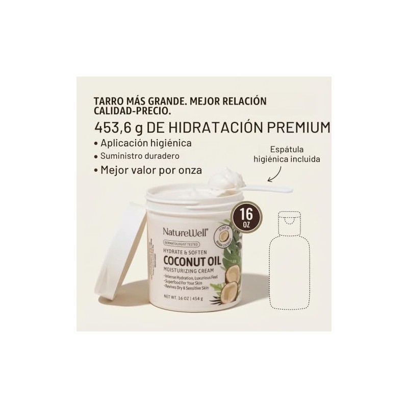 NatureWell Crema Humectante de Aceite de Coco Extra Virgen, 453.6