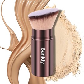 Banidy Pincel de Maquillaje Kabuki Cepillos Faciales Retráctil Rubor de Viaje Brocha Kabuki Portátil Impecable para Base, Rubor En Polvo, Bronceador, Pulido, Líquido, Crema, Libre de Crueldad Con Cubi