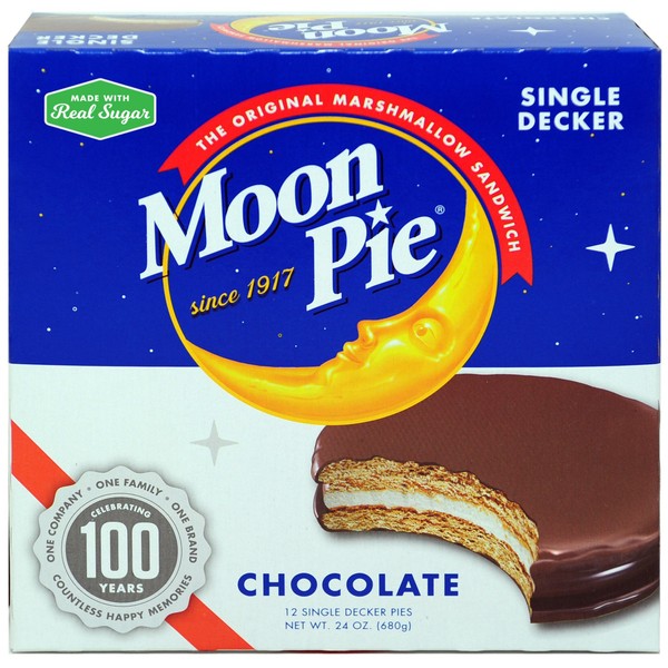 MoonPie Single Decker Chocolate Marshmallow Sandwich - 2oz, 12Count Box (Pack of 8 Boxes, 96Count Total) | Chocolate Covered Graham Cracker & Marshmallow Pie