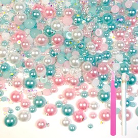 Chuxin 50g Flatback Rhinestones and Pearls, 3-10mm Flat Back Pearls for Crafting, Rhinestones for Bedazzling, Half Pearl Resin Rhine Stone Kit for Crafting, Nails, Charms