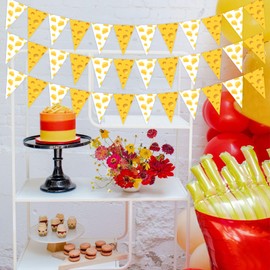 Sursurprise Cheese Themed Party Decorations, 3Pcs Cheese Banner Pennant Triangle Flags Bunting Garland for Macaroni and Cheese Birthday Decorations Party Supplies