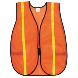 MCR Safety V211R Polyester Mesh General Purpose Safety Vest with 3/4-Inch Lime Reflective Stripe, Fluorescent Orange