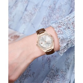 CIVO Watches for Women Elegant Analogue Ladies Watches Date Window Brown Leather Strap Diamond Wrist Watch Luminous Waterproof Rose Gold Minimalist Quartz Female Watches, Womens Gifts