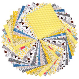 70Pcs Floral Print Cotton Fabric Squares Bundles, 9.8"x 9.8" Fabric Quilting for DIY Sewing Craft, Decorating Scrapbooking, Multi-Color Design 25 x 25 cm (Yellow)