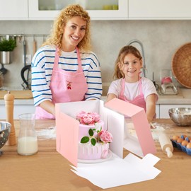 DOYIDE 12Pcs Cake Boxes, 10x10x10 Inches Tall Cake Boxes with Window, Pink Disposable Tier Cake Containers for Pastries, Pie, Cookies, Chocolates, Cupcakes, Birthday Party, Wedding Bakery Boxes