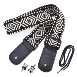 CLOUDMUSIC Tenor Concert Soprano Baritone Ukulele Strap Coloful Hawaii Floral Jacquard For Adult Size And Kids(Tribal Black)