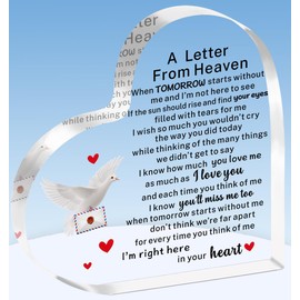 TTOVEN A Letter from Heaven Heart Memorial Plaque - Sympathy and Remembrance Gift for Loss of Mother, Father, or Baby - Acrylic Heart Plaque