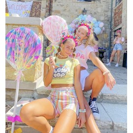 Candy Cane Headband Christmas Holiday Lollipop Headpiece Colorful Pom Pom Pink Tinsel Xmas Birthday Party Accessories Candyland Costume Gift for Women Girls