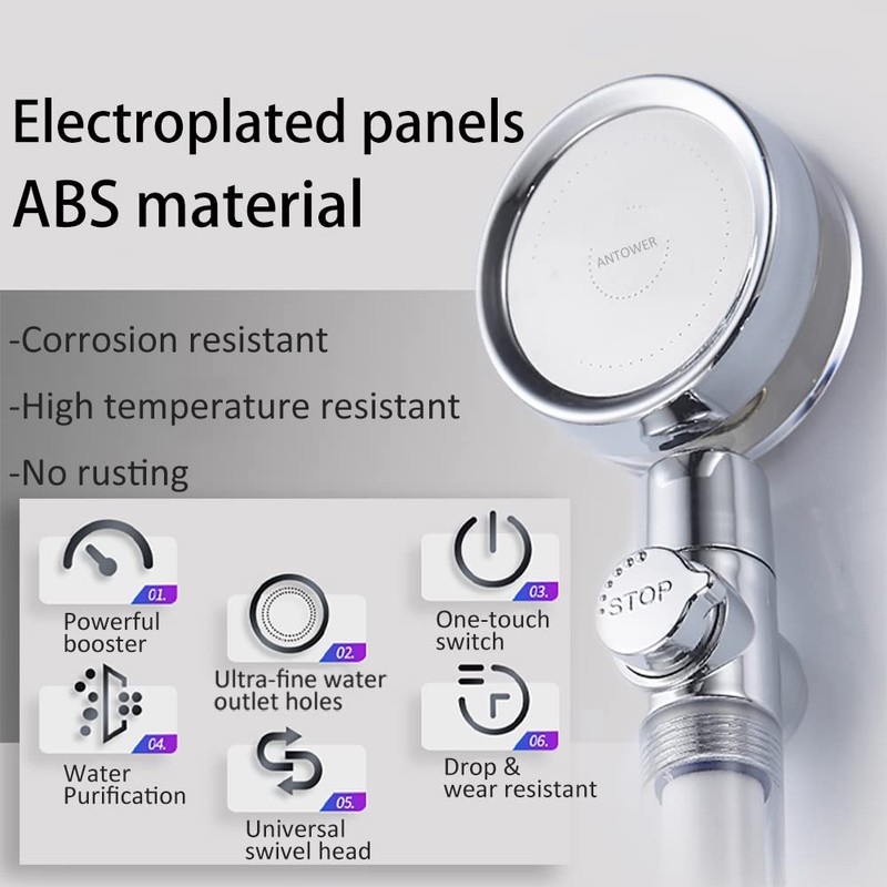 ANTOWER High Pressure Handheld Showerhead with filters Vortex hydro jet