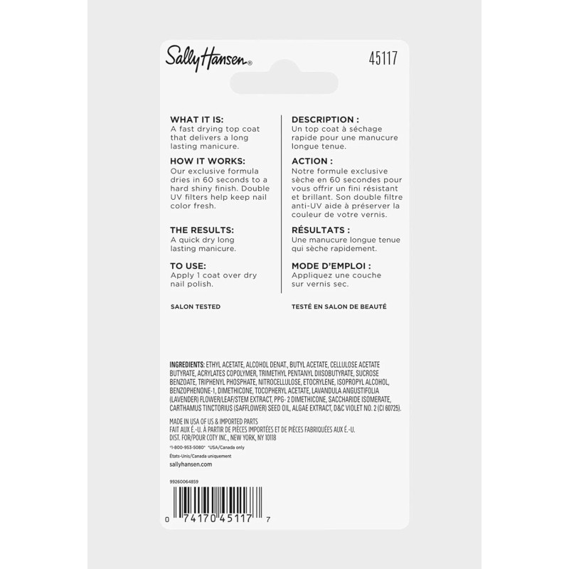 Sally Hansen Dries Instantly Top Coat Nail Polish No Fade