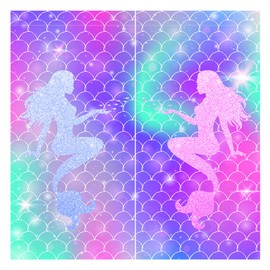 Yilinata Little Mermaid Scale Window Curtains for Kids Girls Blue and Pink Curtain for Baby Living Room Bedroom Nursery Toddler Home Rod Pocket Drapes Decor Durable Fabric 84 in x 84 in