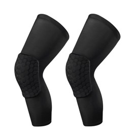 Laiiqi Compression Knee Pads Leg Sleeve, Hex Knee Pads for Basketball Honeycomb Anti Collision Knee Pads Long Kneepads Non-Slip Football Knee Pads for Youth Adult (A Pair Black/L)