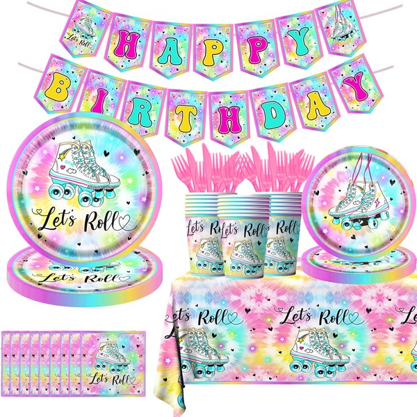 Roller Skating Party Supplies - 142Pcs Roller Skate Party Tableware