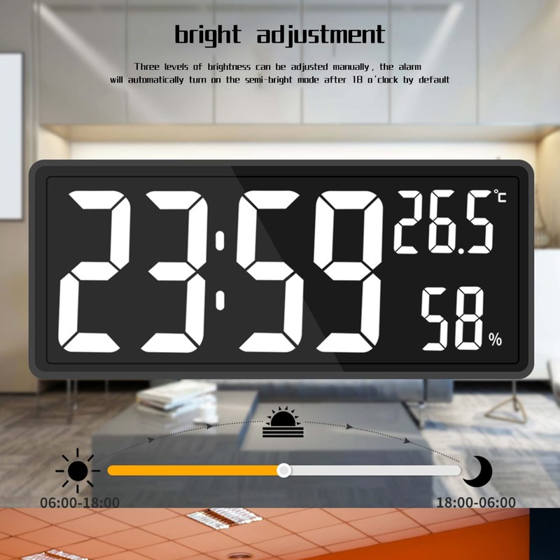 Oidnvay LED Digital Wall Clock, Digits Display,Silent Non-Ticking Clock Decorative