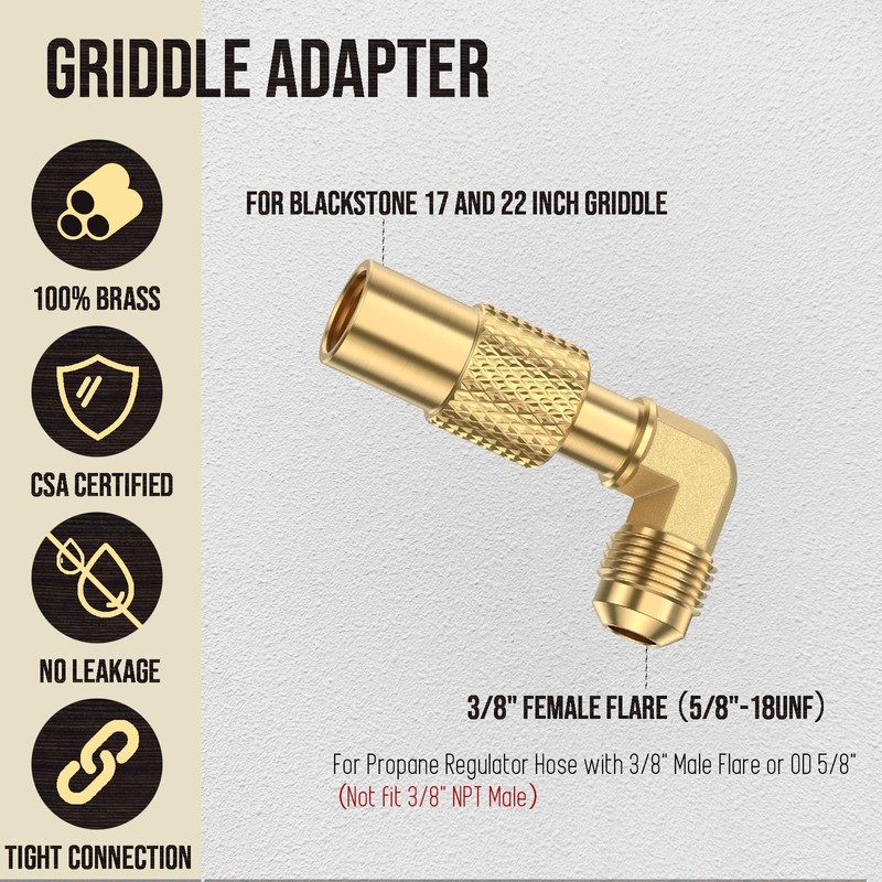Brass 3/8" Male Flare Propane Elbow Adapter for Blackstone 17Inch