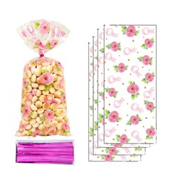 50Pieces Eucalyptus Cellophane Treat Bag Floral Candy Bags for Baby Shower Wedding Bridal Shower Supplies Favors Greenery Floral Themed Decorations Birthday
