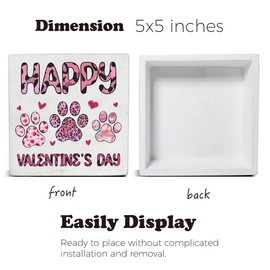 Valentines Decor Happy Valentines Day Decorations Happy Valentine's Day Dog Cat Lovers Wooden Sign Home Decor for Desk Table Shelf 5 x 5 Inches, D751