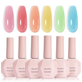 MelodySusie Jelly Gel Nail Polish Set,6 Transparent Colors,Milky or Jelly Texture,Spring and Summer Macaron Colors Soak Off UV LED Light Cure or Salon Manicure and Nail Art DIY at Home