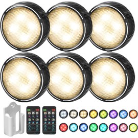 LED Puck Lights with Remote Battery Operated Under Cabinet Lighting Wireless Stick on Lights Color Changing Timer Tap Lights for Cabinets Shelves Closets Display Case - 6Pack Black