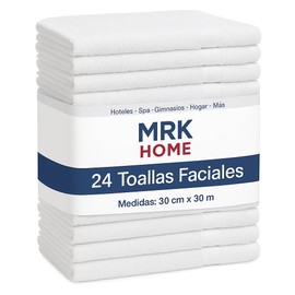 Toallas Faciales, Blanco, 100% Algodón, 30 x 30 cm, Suaves y Absorbentes, Calidad Hotel, 24 Piezas
