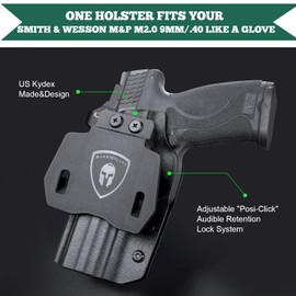 M&P M2.0 Holster, OWB Kydex Holster Fits: S&W M&P M2.0 9mm / .40 3.6" / 4" / 4.25" Pistol, Outside Waistband 1.75 Inch Paddle Holster, Posi-Click' Audible Retention Lock, Optic Ready, Right Hand