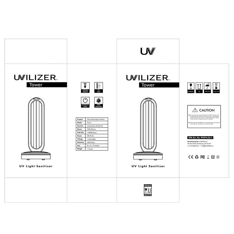 UVILIZER Tower - UV Light Sanitizer & Ultraviolet Lamp with