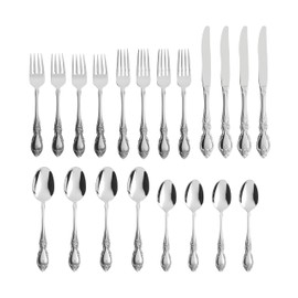 Oneida Silverware Set For 4, Louisiana 20-Piece Fine Flatware Set, Service For 4, 18/8 Stainless Steel, Silver, Mirror Finish, Knives Spoons and Forks, Dishwasher Safe, Tableware (Silver, 20 Pieces)