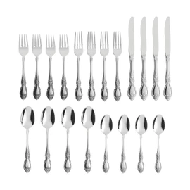 Oneida Silverware Set For 4, Louisiana 20-Piece Fine Flatware Set, Service For 4, 18/8 Stainless Steel, Silver, Mirror Finish, Knives Spoons and Forks, Dishwasher Safe, Tableware (Silver, 20 Pieces)