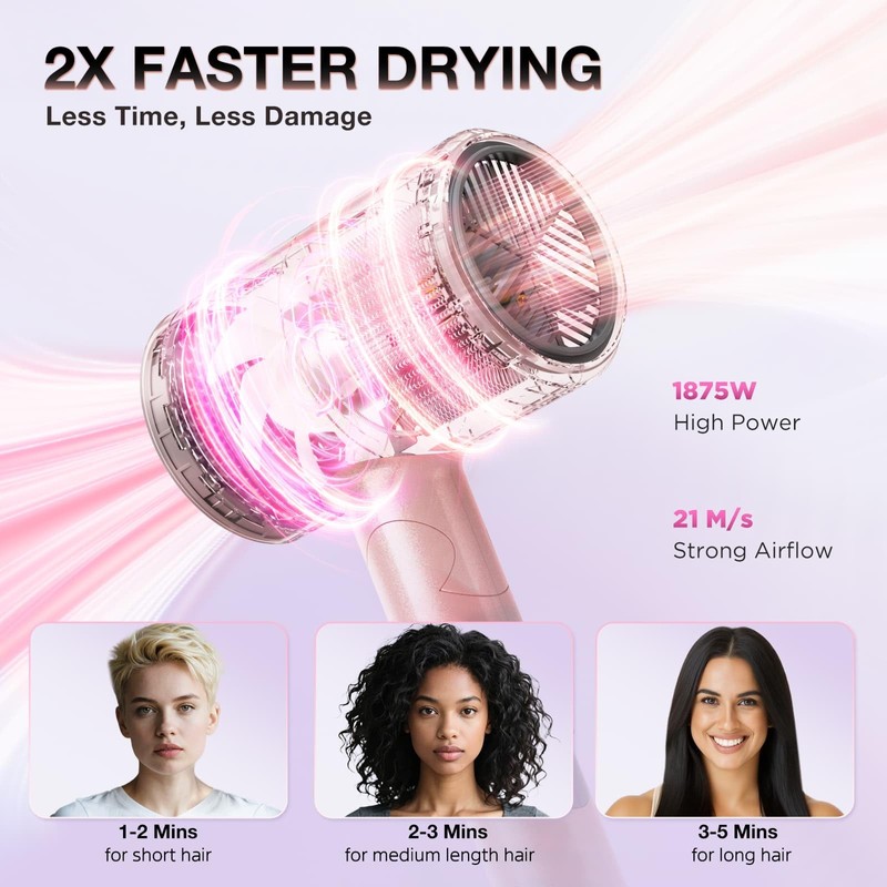 BABONIR Ionic Diffuser Hair Dryer for Curly Hair, 1875W Fast