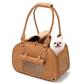 PetsHome Dog Carrier Purse, Pet Carrier, Foldable Waterproof Premium PU Leather Pet Travel Portable Bag Carrier for Cat and Small Dog Home & Outdoor Small Brown