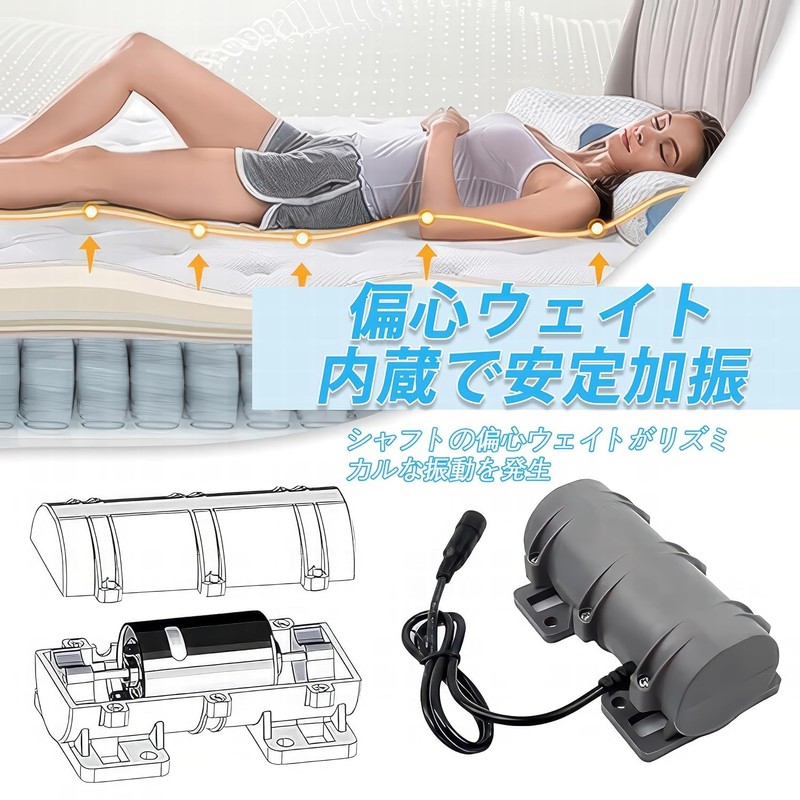 振動モーター DC12–24V 3800rpm 偏心ウェイト内蔵 小型バイブレーションモーター 外形約110×66×54mm・穴径6.1mm/取付ピッチ51.2mm｜振動ふるい/搬送/試作装置に