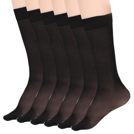 Nogeqi 6 Pairs Black Stocking Socks Women Tight Sheer Knee High Stockings with Reinforced Toes High Elasticity Knee High Nylons for Women One Size