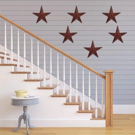 COOZZYHUOR 6" 6Pcs Red Black Barn Star Texas Stars Art-Metal Stars for Outside Rustic Vintage Western Wall Decor -Country Home Farmhouse Wall Decor