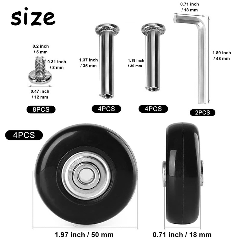Pack of 4 Suitcase Wheels Replacement Wheels, Universal Luggage Suitcase